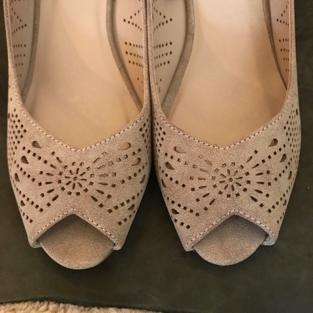Nude Peep-Toe Wedges by Nicole
